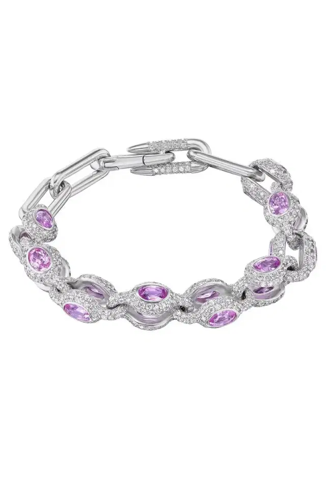 Uniform Object Pink Sapphire Diamond Heavy Bracelet