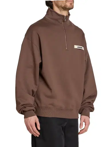Jacquemus Men's Le Camionneur Grosgrain Half-Zip Pullover - Dark Brown | Thumbnail 4 Jacquemus Men's Le Camionneur Grosgrain Half-Zip Pullover - Dark Brown | Thumbnail 4