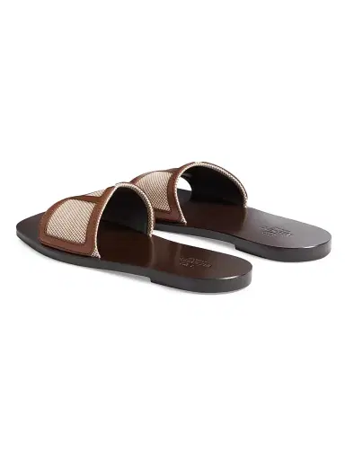 Valentino Garavani Men's Viva Superstar Slide Sandals in Canvas and Nappa - Natural Tobacco | Thumbnail 3