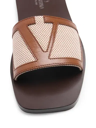 Valentino Garavani Men's Viva Superstar Slide Sandals in Canvas and Nappa - Natural Tobacco | Thumbnail 5