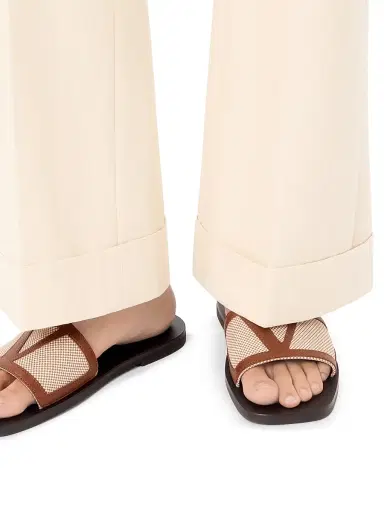 Valentino Garavani Men's Viva Superstar Slide Sandals in Canvas and Nappa - Natural Tobacco | Thumbnail 7