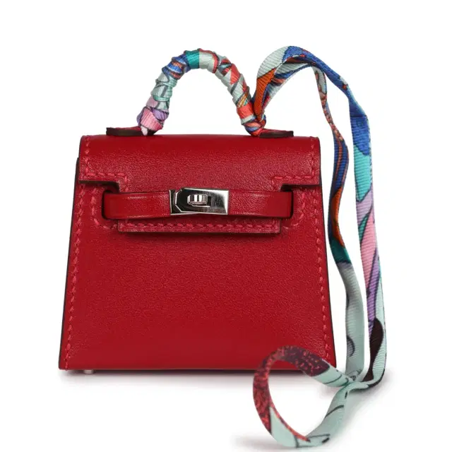 hermes Hermes Mini Kelly Twilly Bag Charm Rouge Vif Tadelakt Palladium Hardware