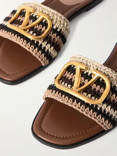 Valentino Garavani Vlogo Leather-trimmed Crocheted Slides | Thumbnail 4 Valentino Garavani Vlogo Leather-trimmed Crocheted Slides | Thumbnail 4