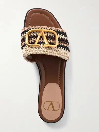 Valentino Garavani Vlogo Leather-trimmed Crocheted Slides | Thumbnail 5 Valentino Garavani Vlogo Leather-trimmed Crocheted Slides | Thumbnail 5
