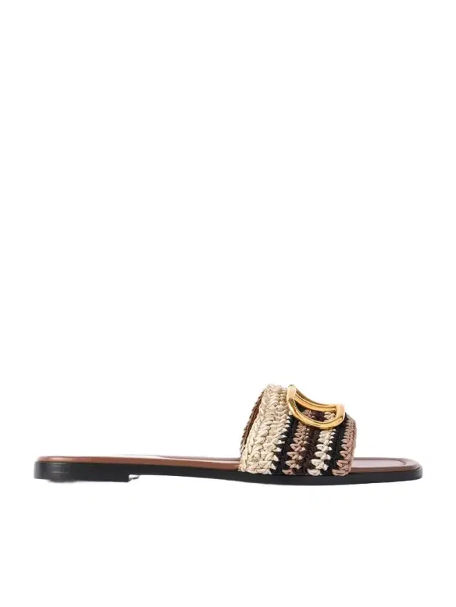Vlogo Leather-trimmed Crocheted Slides