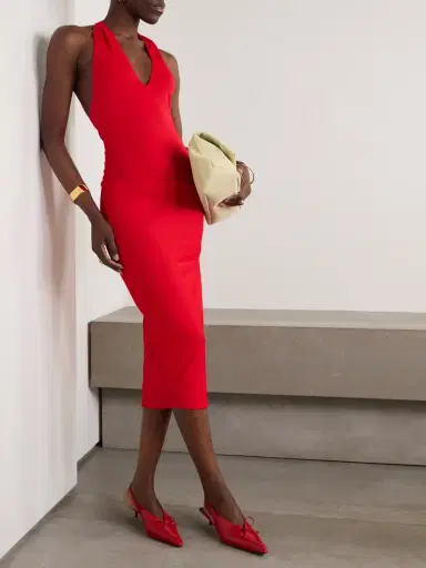 Jacquemus Pasadena Gathered Crepe Halterneck Midi Dress | Thumbnail 2 Jacquemus Pasadena Gathered Crepe Halterneck Midi Dress | Thumbnail 2