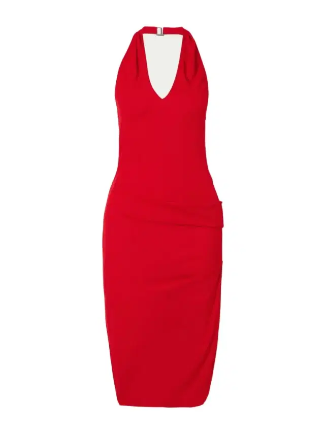 Pasadena Gathered Crepe Halterneck Midi Dress