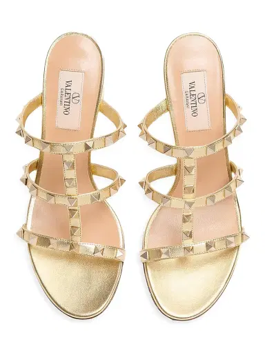 Valentino Garavani Women's Rockstud Slide 60MM Sandals in Laminated Nappa - Antique Brass - Size 11 | Thumbnail 4 Valentino Garavani Women's Rockstud Slide 60MM Sandals in Laminated Nappa - Antique Brass - Size 11 | Thumbnail 4