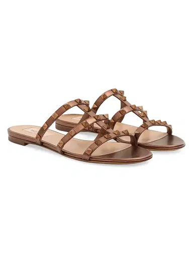 Valentino Garavani Women's Rockstud Flat Metallic Nappa Slide Sandals - Skin | Thumbnail 16