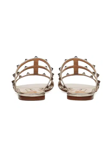 Valentino Garavani Women's Rockstud Flat Metallic Nappa Slide Sandals - Skin | Thumbnail 3