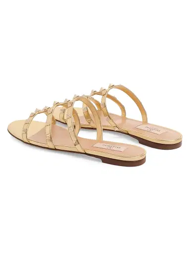 Valentino Garavani Women's Rockstud Flat Metallic Nappa Slide Sandals - Skin | Thumbnail 9