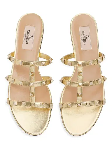 Valentino Garavani Women's Rockstud Flat Metallic Nappa Slide Sandals - Skin | Thumbnail 10