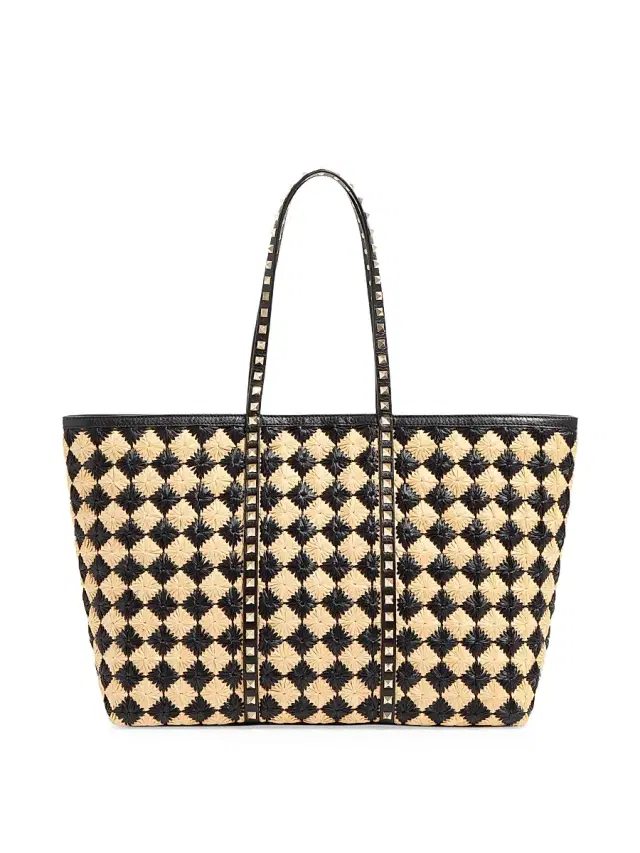 Valentino Garavani Women's Rockstud Embroidered Shopping Bag - Natural Black