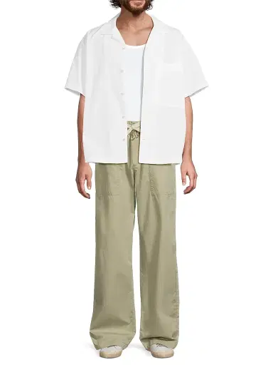 Palm Angels Men's Curved Logo Classic Cotton Shirt - White Black - Size 42 | Thumbnail 2
