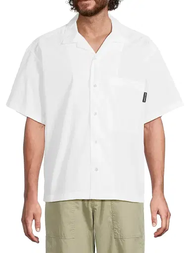 Palm Angels Men's Curved Logo Classic Cotton Shirt - White Black - Size 42 | Thumbnail 3