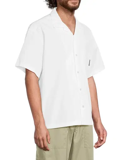 Palm Angels Men's Curved Logo Classic Cotton Shirt - White Black - Size 42 | Thumbnail 4
