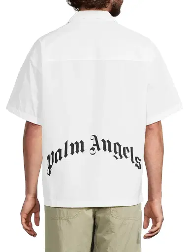Palm Angels Men's Curved Logo Classic Cotton Shirt - White Black - Size 42 | Thumbnail 5