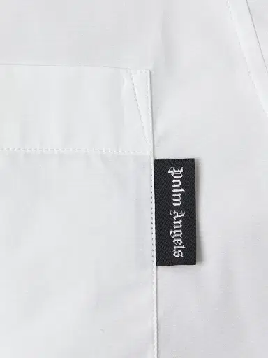 Palm Angels Men's Curved Logo Classic Cotton Shirt - White Black - Size 42 | Thumbnail 6
