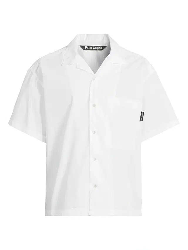 Men's Curved Logo Classic Cotton Shirt - White Black Men's Curved Logo Classic Cotton Shirt - White Black