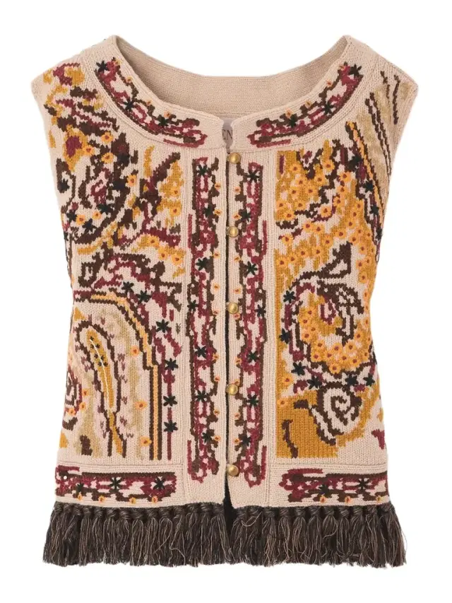 Fringed Embroidered Wool Vest