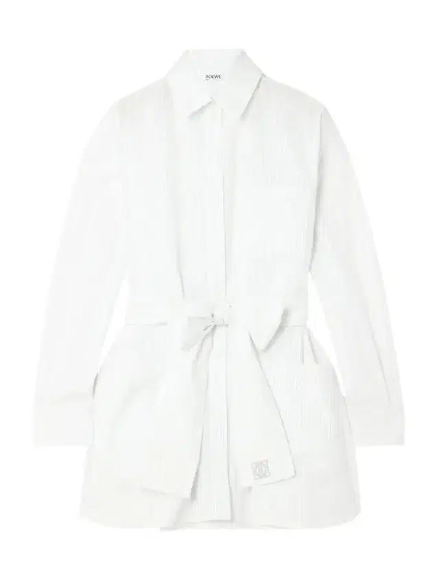 Belted Embroidered Pinstriped Cotton-poplin Shirt