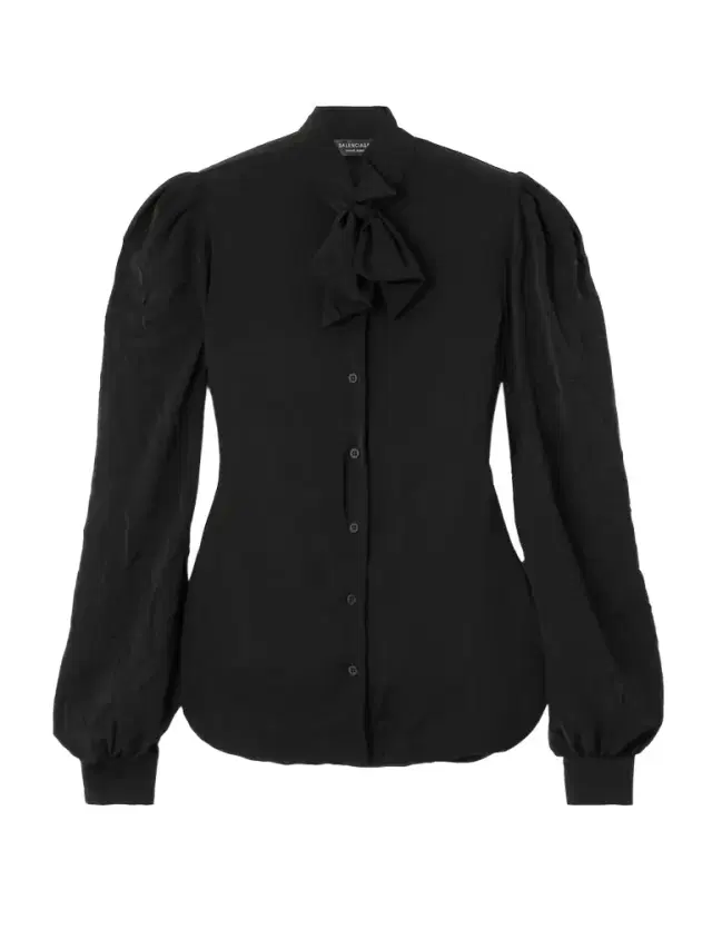 Pussy-bow Crinkled-jersey Shirt