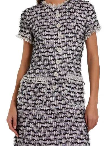 Mac Duggal Women's Floral Beaded Tweed Dress - Black Multi | Thumbnail 4
