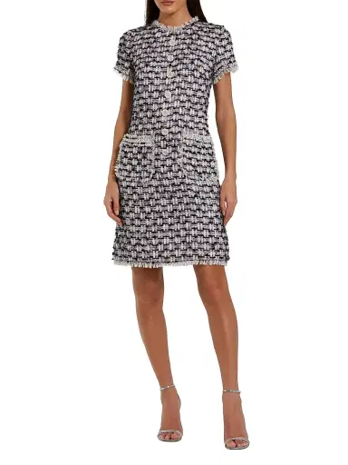 Mac Duggal Women's Floral Beaded Tweed Dress - Black Multi | Thumbnail 1