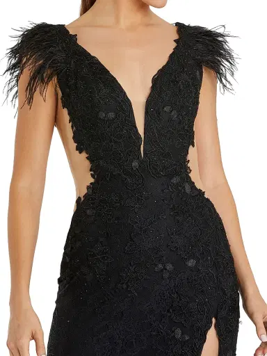 Mac Duggal Women's Feather-Trimmed Lace Wrap Gown | Thumbnail 3