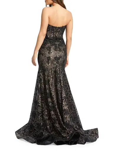 Mac Duggal Women's Evening Sequined Lace Strapless Gown - Black Beige | Thumbnail 2 Mac Duggal Women's Evening Sequined Lace Strapless Gown - Black Beige | Thumbnail 2