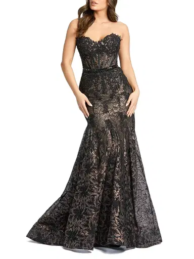 Mac Duggal Women's Evening Sequined Lace Strapless Gown - Black Beige | Thumbnail 1 Mac Duggal Women's Evening Sequined Lace Strapless Gown - Black Beige | Thumbnail 1
