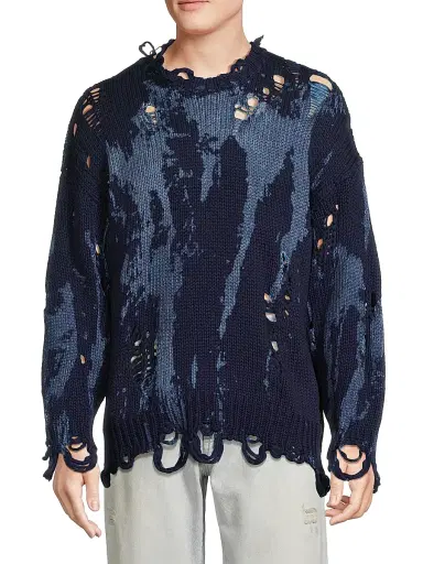 R13 Men's Distressed Cotton Oversized Sweater - Blue Splatter | Thumbnail 3 R13 Men's Distressed Cotton Oversized Sweater - Blue Splatter | Thumbnail 3