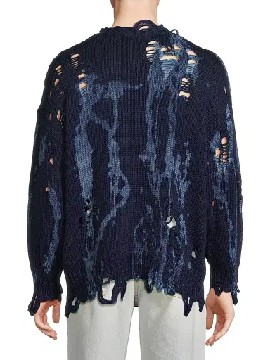R13 Men's Distressed Cotton Oversized Sweater - Blue Splatter | Thumbnail 5 R13 Men's Distressed Cotton Oversized Sweater - Blue Splatter | Thumbnail 5