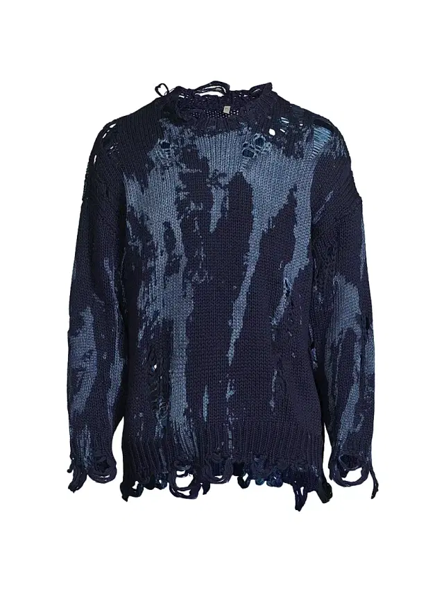 Men's Distressed Cotton Oversized Sweater - Blue Splatter