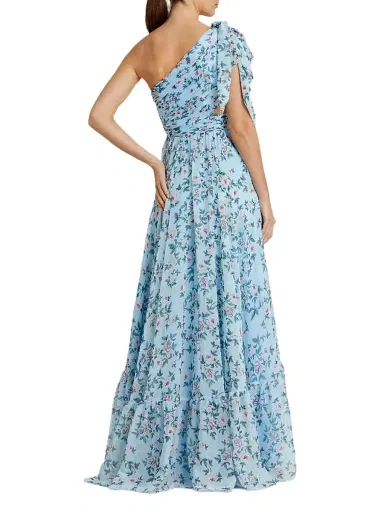 Mac Duggal Women's Ieena Floral Chiffon Gown - Aqua Multi - Size 12 | Thumbnail 2