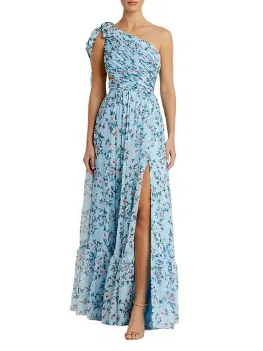 Mac Duggal Women's Ieena Floral Chiffon Gown - Aqua Multi - Size 12 | Thumbnail 1