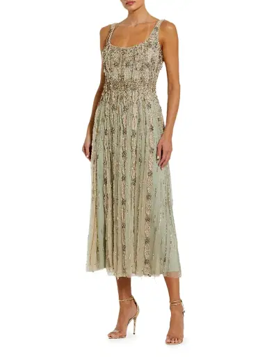 Mac Duggal Women's Embellished Mesh Cocktail Dress - Beige Sage - Size 18 | Thumbnail 1 Mac Duggal Women's Embellished Mesh Cocktail Dress - Beige Sage - Size 18 | Thumbnail 1