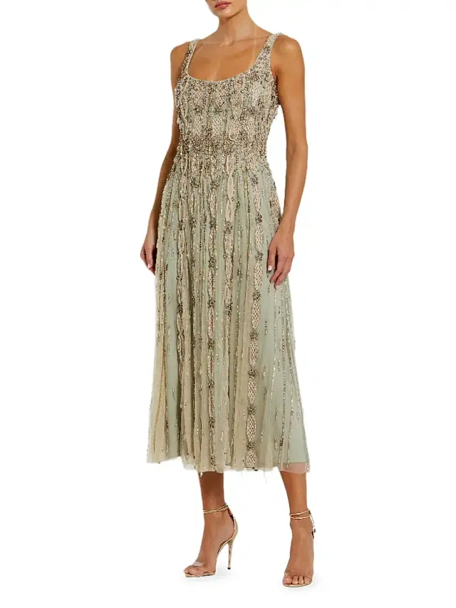 Mac Duggal Women's Embellished Mesh Cocktail Dress - Beige Sage