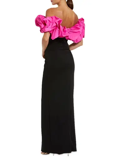 Mac Duggal Women's Prom Crepe Off-The-Shoulder Column Gown - Black Hot Pink - Size 10 | Thumbnail 2