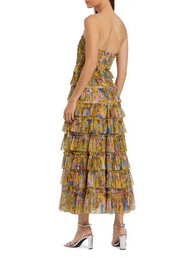 Mac Duggal Women's Cocktail Floral Tiered Strapless Maxi-Dress - Yellow Multi - Size 12 | Thumbnail 2 Mac Duggal Women's Cocktail Floral Tiered Strapless Maxi-Dress - Yellow Multi - Size 12 | Thumbnail 2