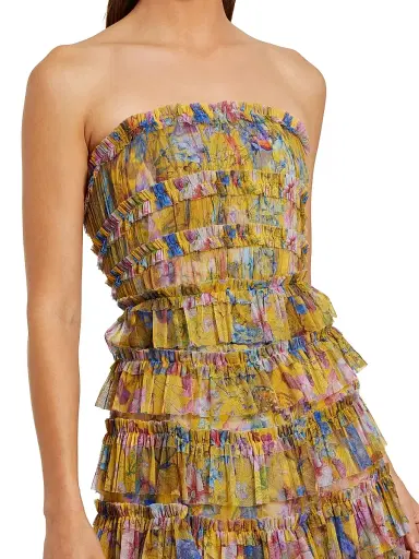 Mac Duggal Women's Cocktail Floral Tiered Strapless Maxi-Dress - Yellow Multi - Size 12 | Thumbnail 3 Mac Duggal Women's Cocktail Floral Tiered Strapless Maxi-Dress - Yellow Multi - Size 12 | Thumbnail 3