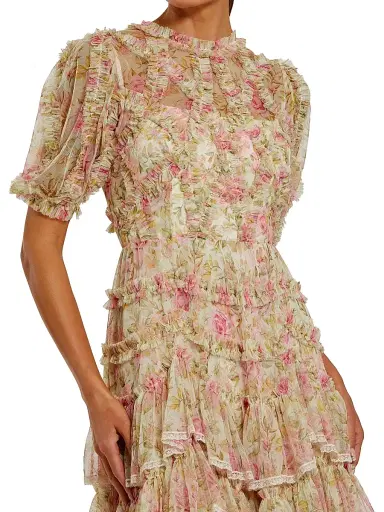 Mac Duggal Women's Floral Ruffle HIgh-Neck Cocktail Dress - Ivory Multi - Size 14 | Thumbnail 3