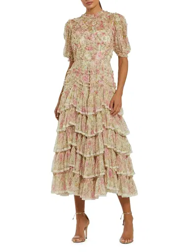 Mac Duggal Women's Floral Ruffle HIgh-Neck Cocktail Dress - Ivory Multi - Size 14 | Thumbnail 1