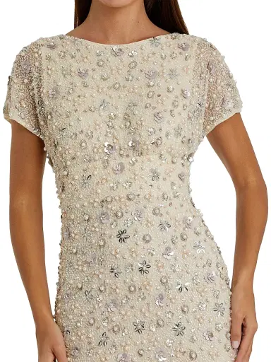Mac Duggal Women's Evening Floral Embellished Mesh Fitted Blouson Gown - Oyster - Size 16 | Thumbnail 3 Mac Duggal Women's Evening Floral Embellished Mesh Fitted Blouson Gown - Oyster - Size 16 | Thumbnail 3