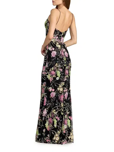 Mac Duggal Women's Prom Floral Sequined Bustier Gown - Black Multi - Size 12 | Thumbnail 2