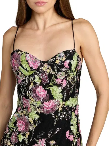 Mac Duggal Women's Prom Floral Sequined Bustier Gown - Black Multi - Size 12 | Thumbnail 3