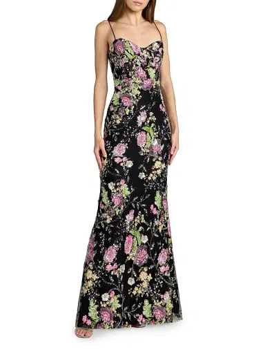 Mac Duggal Women's Prom Floral Sequined Bustier Gown - Black Multi - Size 12 | Thumbnail 1