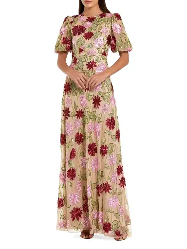 Mac Duggal Women's Evening Floral Beaded Gown - Beige Multi - Size 16 | Thumbnail 1
