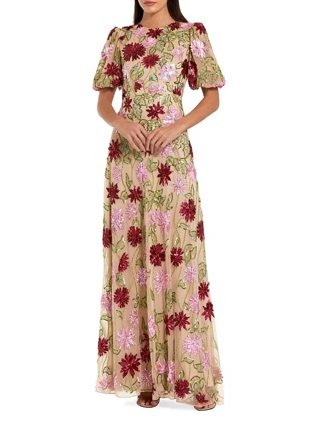 Mac Duggal Women's Evening Floral Beaded Gown - Beige Multi