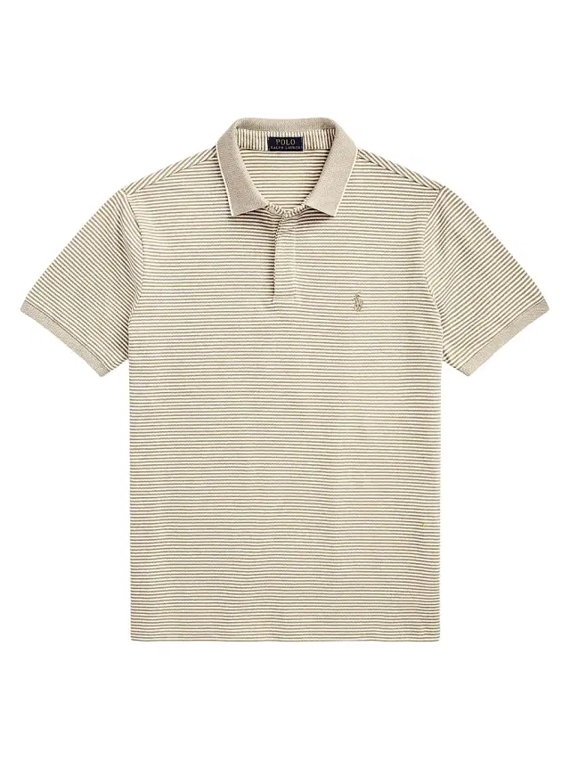 Polo Ralph Lauren Men's Custom-Slim-Fit Stretch Oxford Mesh Polo Shirt - Classic Khaki White